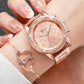 6-Piece Women's Quartz Watch Set featuring a Stylish Rhinestone Stainless Steel Band and Double Heart Design