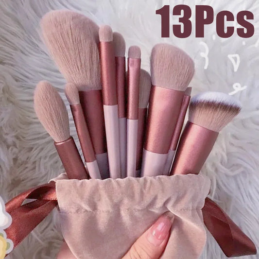 13PCS Makeup Brush Set - Includes Eyeshadow, Foundation, and Blush Brushes in a Convenient Cosmetic Bag