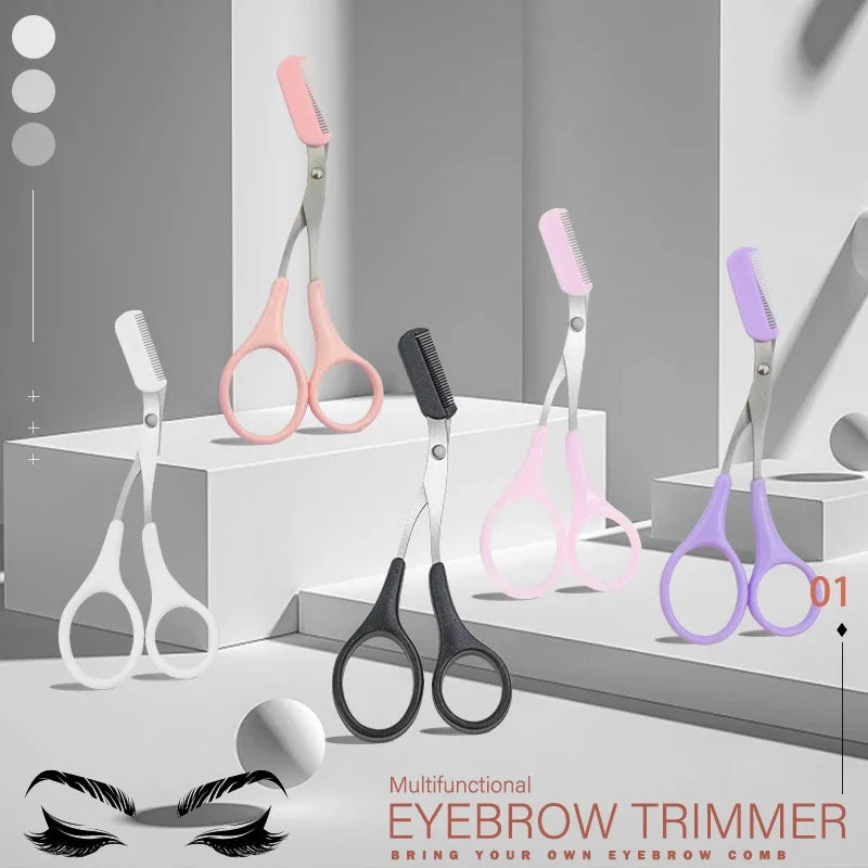 Eyebrow Trimmer Scissors with Comb - Stainless Steel Beauty Tool for Women