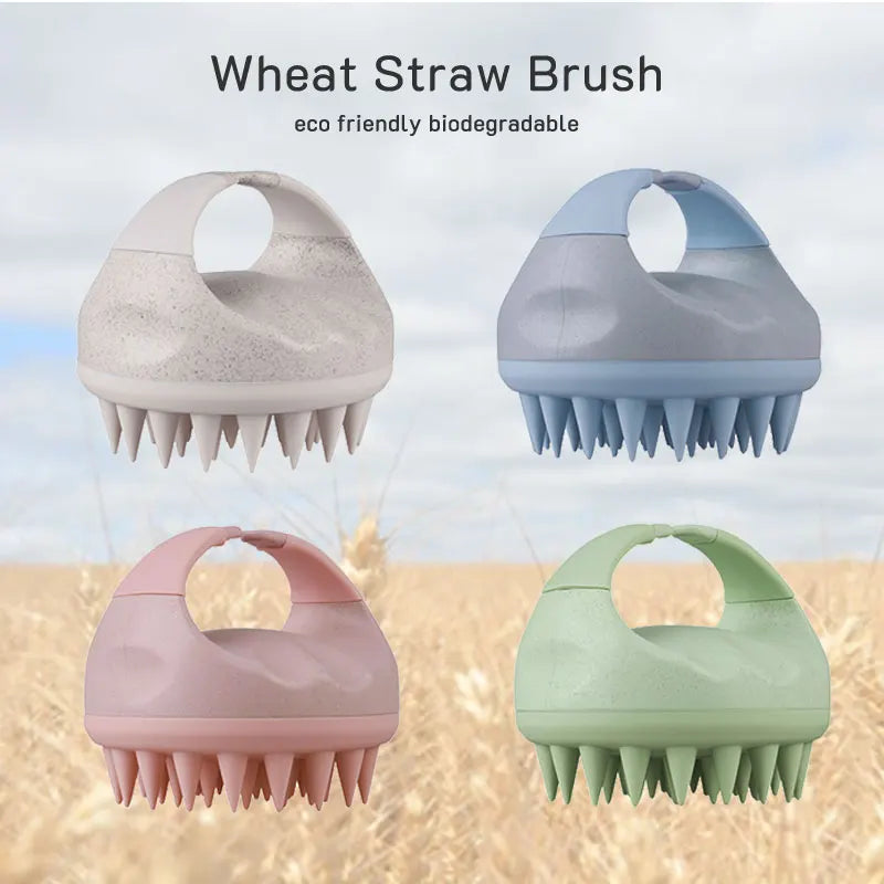 Scalp Brush Massager Sculp Scrubber Brush Wheat Straw Biodegradable Silicone Shampoo Brush Hair Scalp Massager For Hair Growth