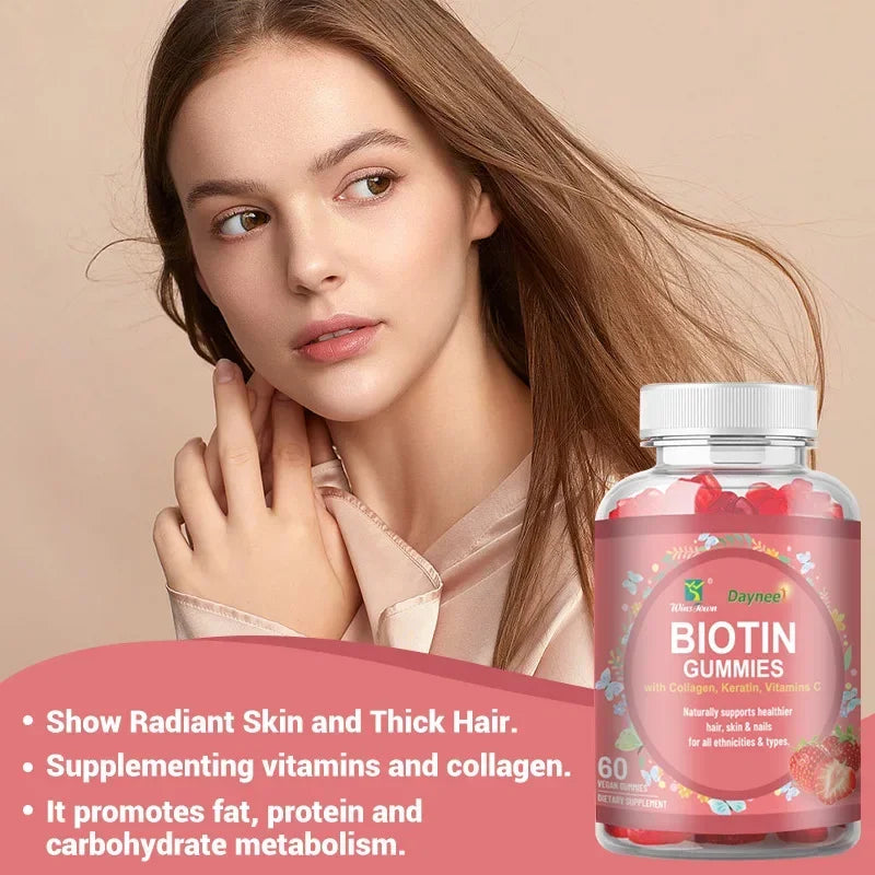 Collagen Gummies for Hair, Skin, and Nail Growth, High Potency Biotin Supplement, 60 Vitamins, and Botina Supplements