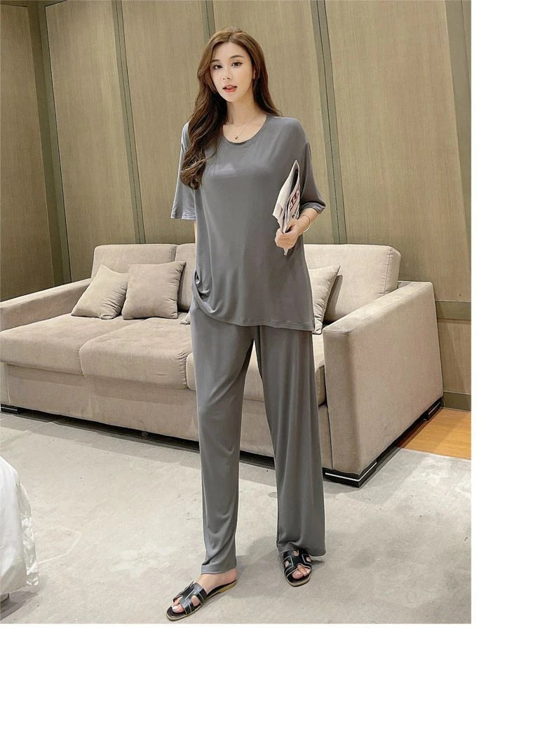 Women's Plus Size Modal Cotton Suit: Summer Relaxed Sports Pants & Yoga Two-Piece Set