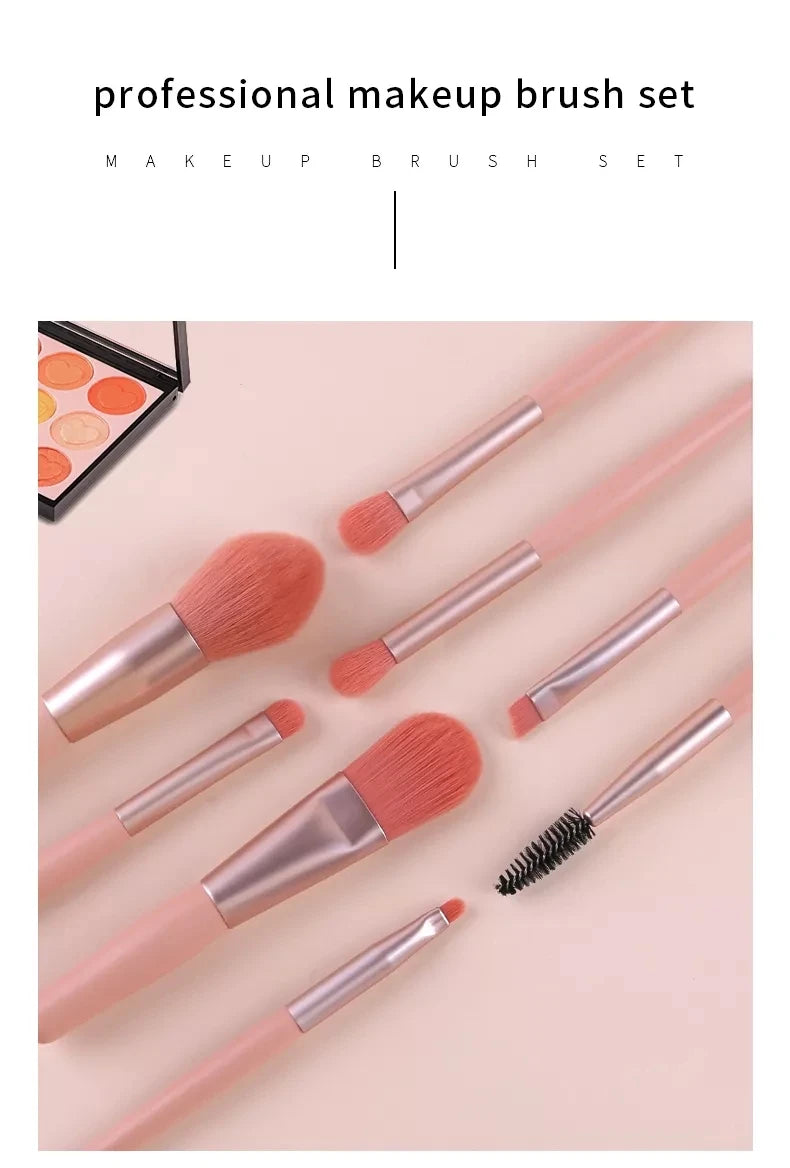 8PCS Makeup Brush Set - Includes Concealer, Blush, Powder, Eyeshadow, Highlighter, and Foundation Brushes