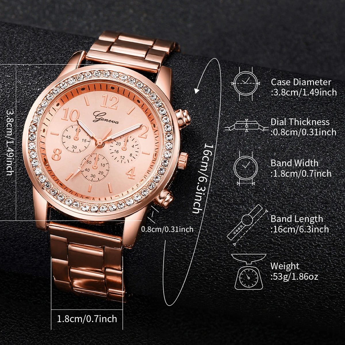 6-Piece Women's Quartz Watch Set featuring a Stylish Rhinestone Stainless Steel Band and Double Heart Design