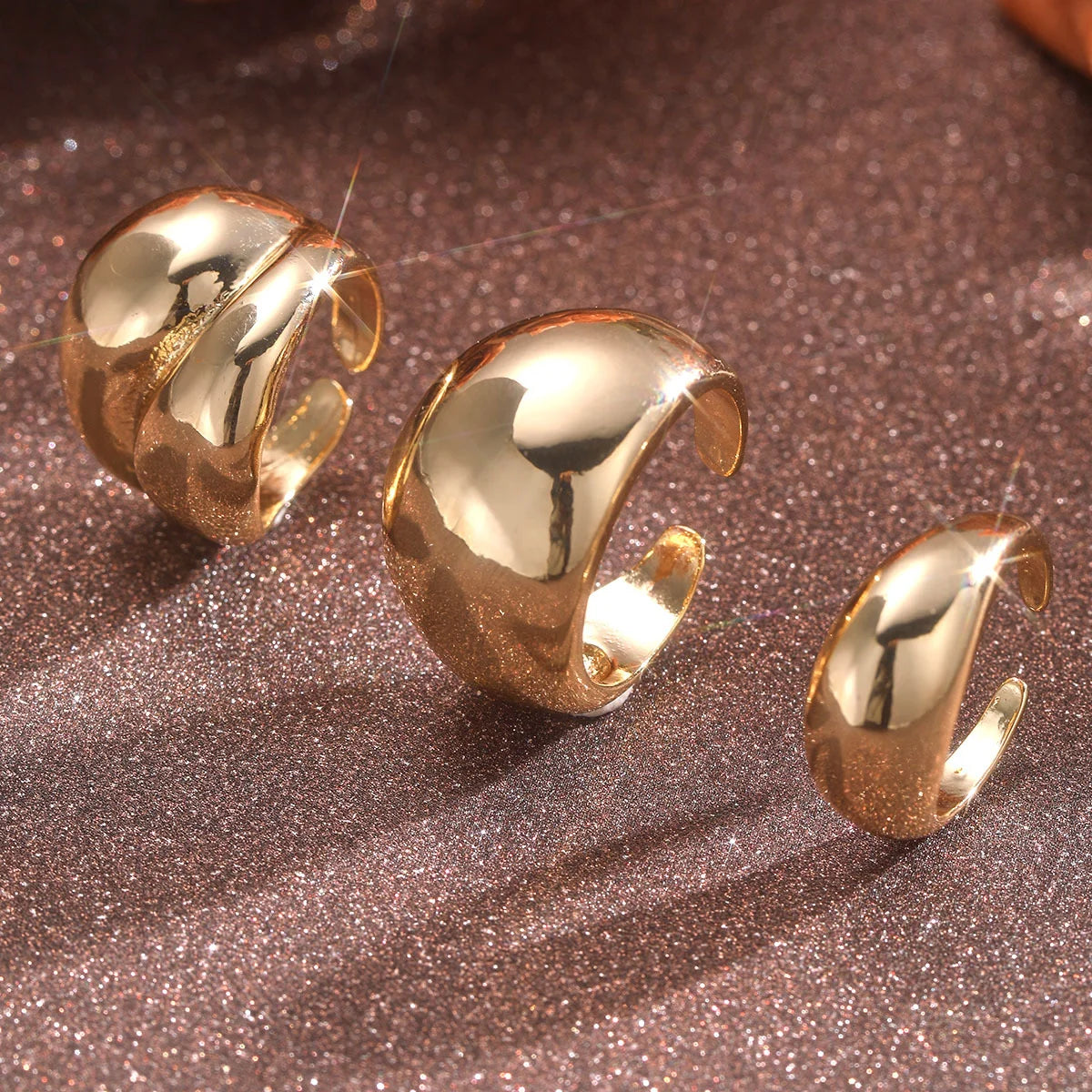 Gold Geometric Open Ring Set for Women - Chunky, Irregular Metal Rings, Trendy Jewelry