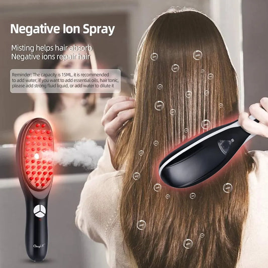 Electric Scalp Massager with Blue and Red Light Therapy, Vibration, and Negative Ion Spray for Hair Growth