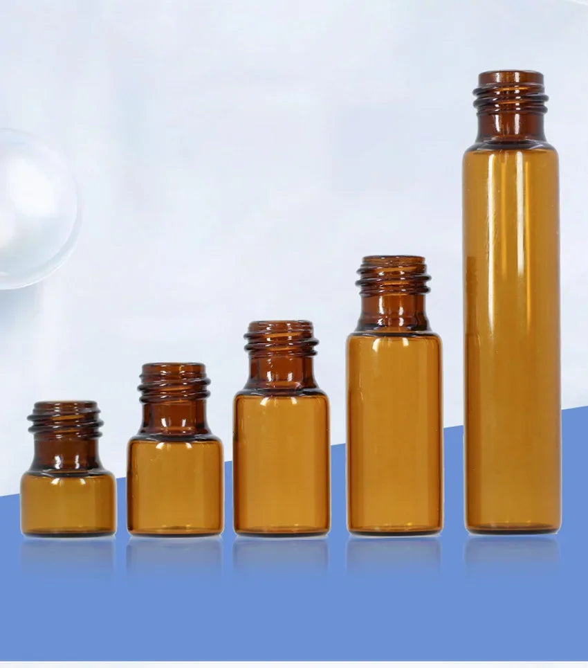 5PC Amber Roller Ball Glass Oil Bottles - Refillable Perfume Containers (1/2/3/5/10ML)