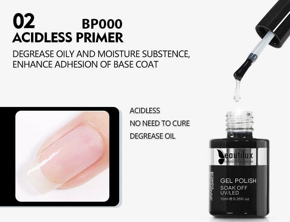 Beautilux Primer and Top Coat Collection: 10ml Nail Art Essentials